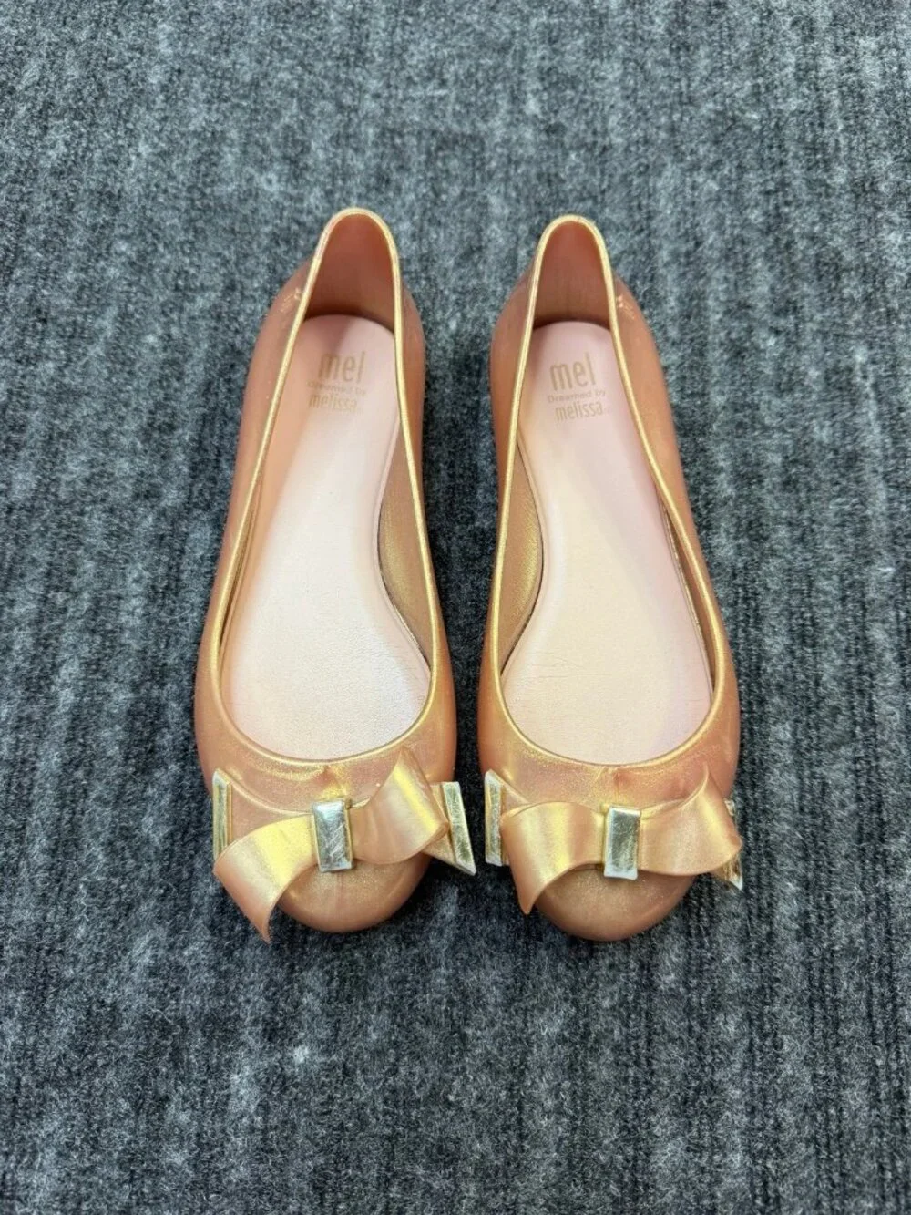 Mel Dreamed by Melissa Rose Gold Bow Jelly Ballet Flats Women’s US 1